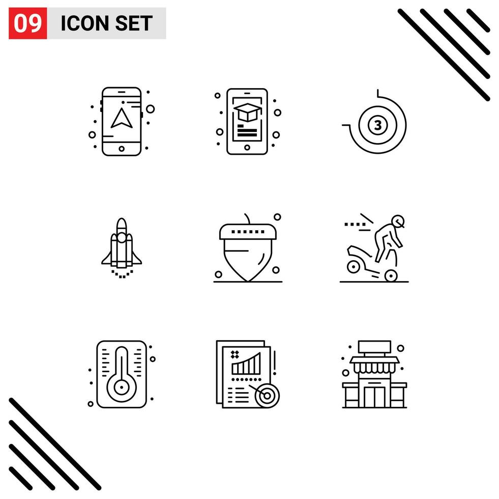 9 iconos creativos signos y símbolos modernos de accidente nuez de roble cronómetro bellota marketing elementos de diseño vectorial editables vector