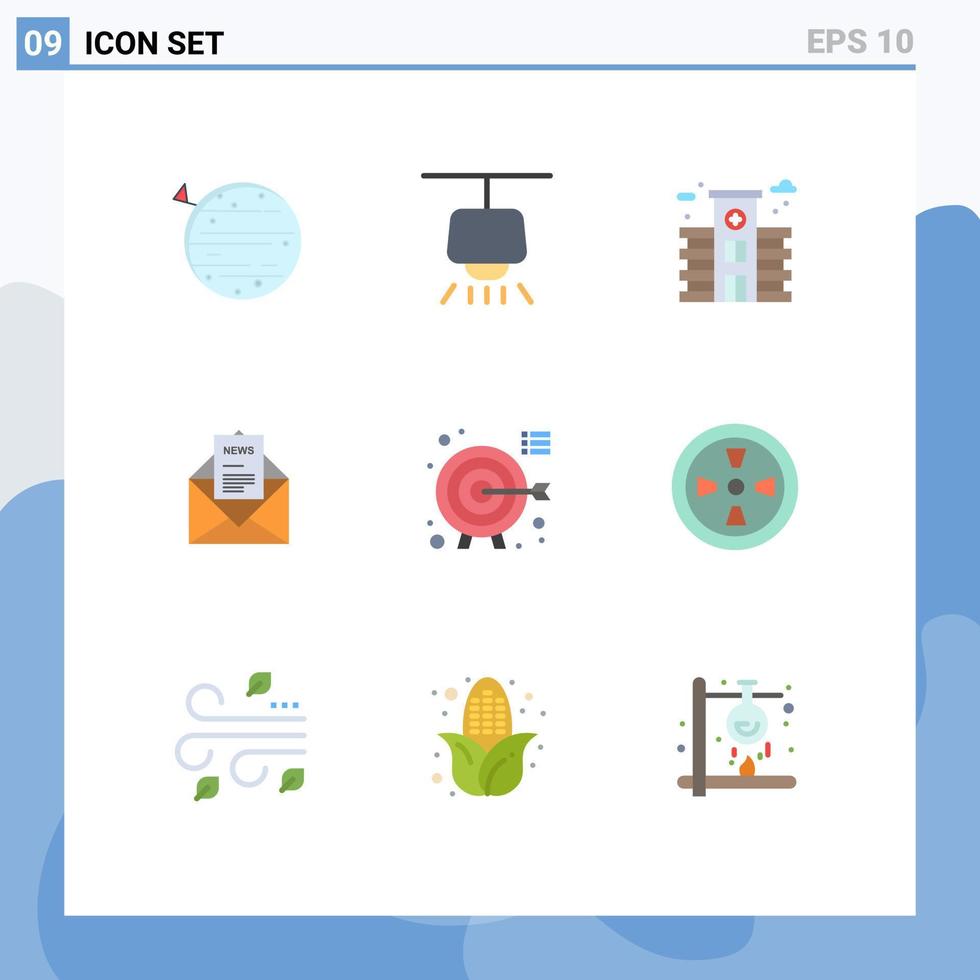 Pictogram Set of 9 Simple Flat Colors of goals letter city corresponding email Editable Vector Design Elements