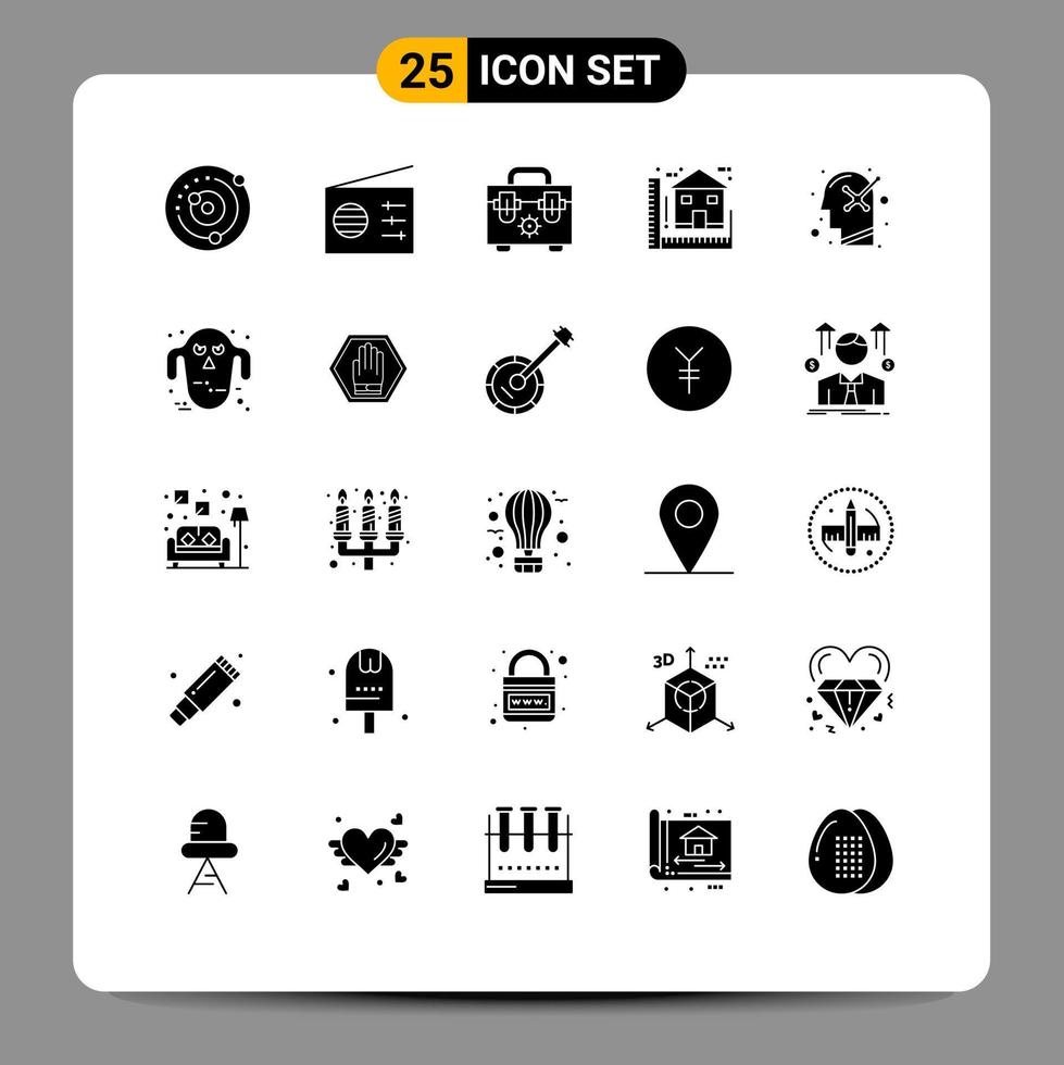 Editable Vector Line Pack of 25 Simple Solid Glyphs of positive house bag home blueprint Editable Vector Design Elements