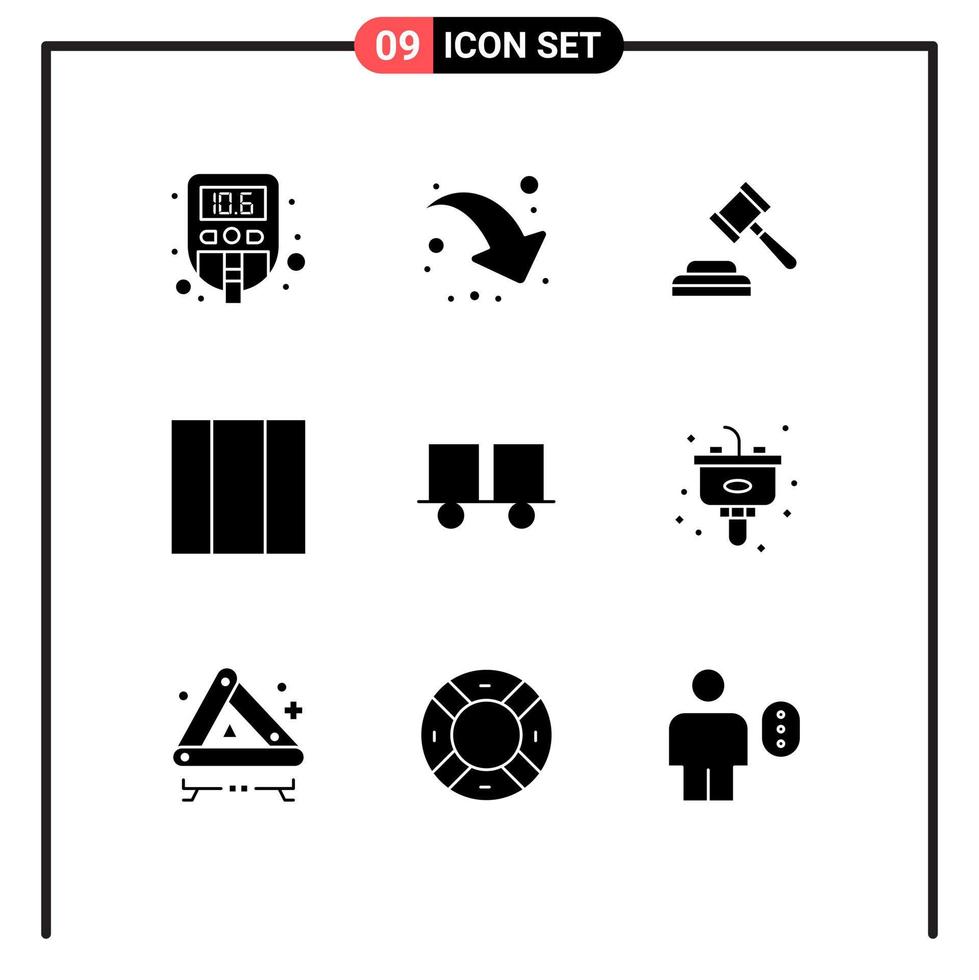 Group of 9 Solid Glyphs Signs and Symbols for disposal forklift truck judge forklift caterpillar vehicles Editable Vector Design Elements