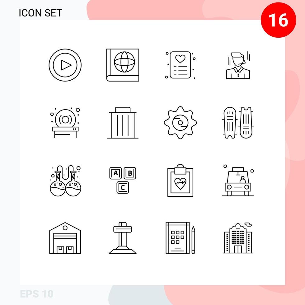 Set of 16 Commercial Outlines pack for recycle delete businessman hardware disk Editable Vector Design Elements