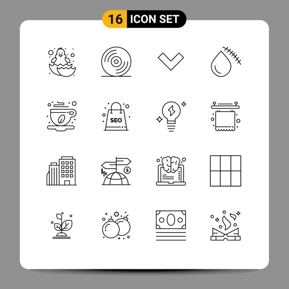 16 Universal Outline Signs Symbols of coffee coffee cup down wound cut Editable Vector Design Elements