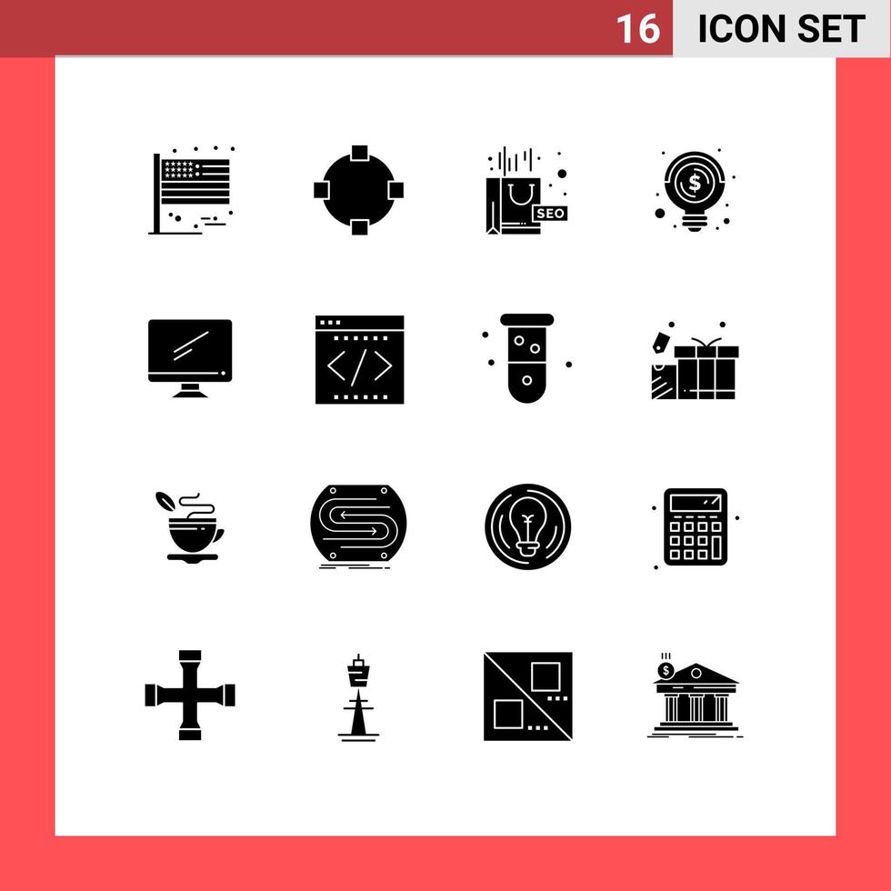 Mobile Interface Solid Glyph Set of 16 Pictograms of device computer package money business Editable Vector Design Elements