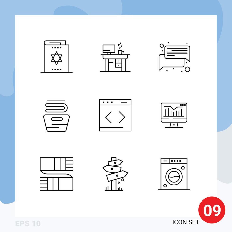 Pictogram Set of 9 Simple Outlines of content housekeeping working clothes message Editable Vector Design Elements