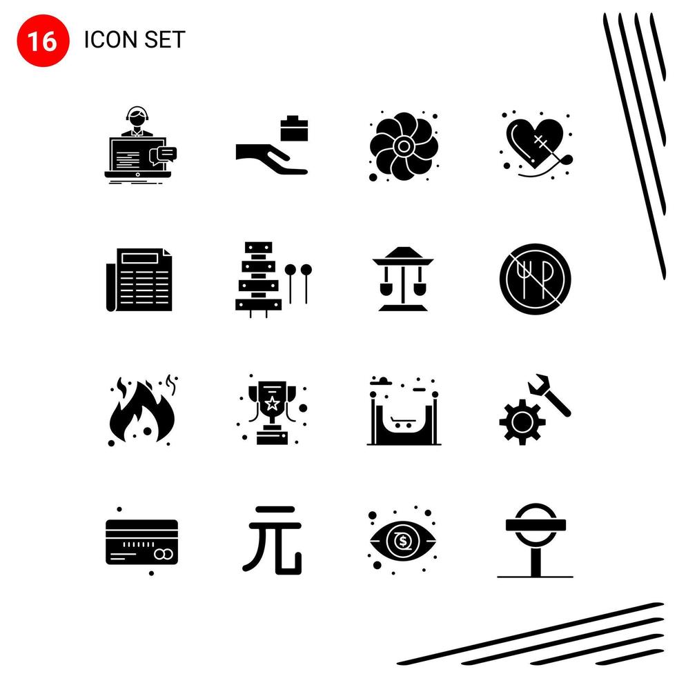 Collection of 16 Vector Icons in solid style Pixle Perfect Glyph Symbols for Web and Mobile Solid Icon Signs on White Background 16 Icons