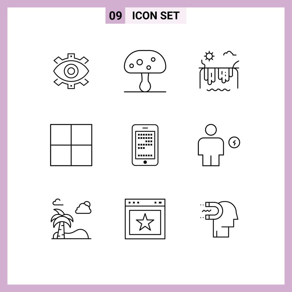 Set of 9 Vector Outlines on Grid for mobile grid nature canada river Editable Vector Design Elements