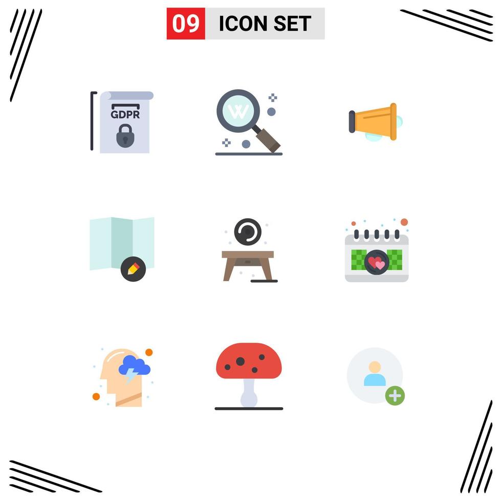 Universal Icon Symbols Group of 9 Modern Flat Colors of table home text map speaker Editable Vector Design Elements