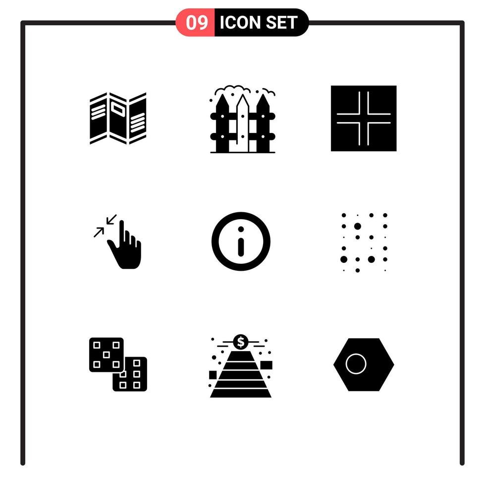 Pack of 9 creative Solid Glyphs of market touch arrows pinch gestures Editable Vector Design Elements