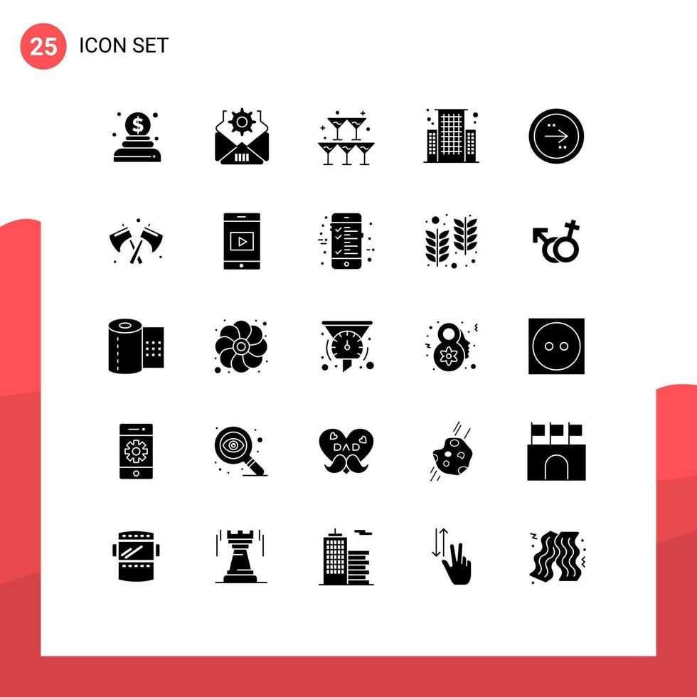 Modern Set of 25 Solid Glyphs and symbols such as right direction heart circle center Editable Vector Design Elements