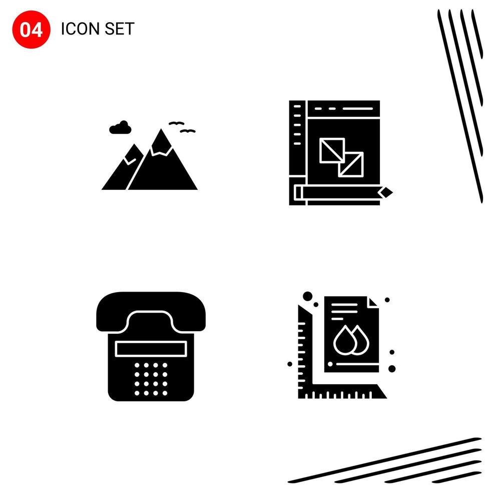 Collection of 4 Vector Icons in solid style Pixle Perfect Glyph Symbols for Web and Mobile Solid Icon Signs on White Background 4 Icons