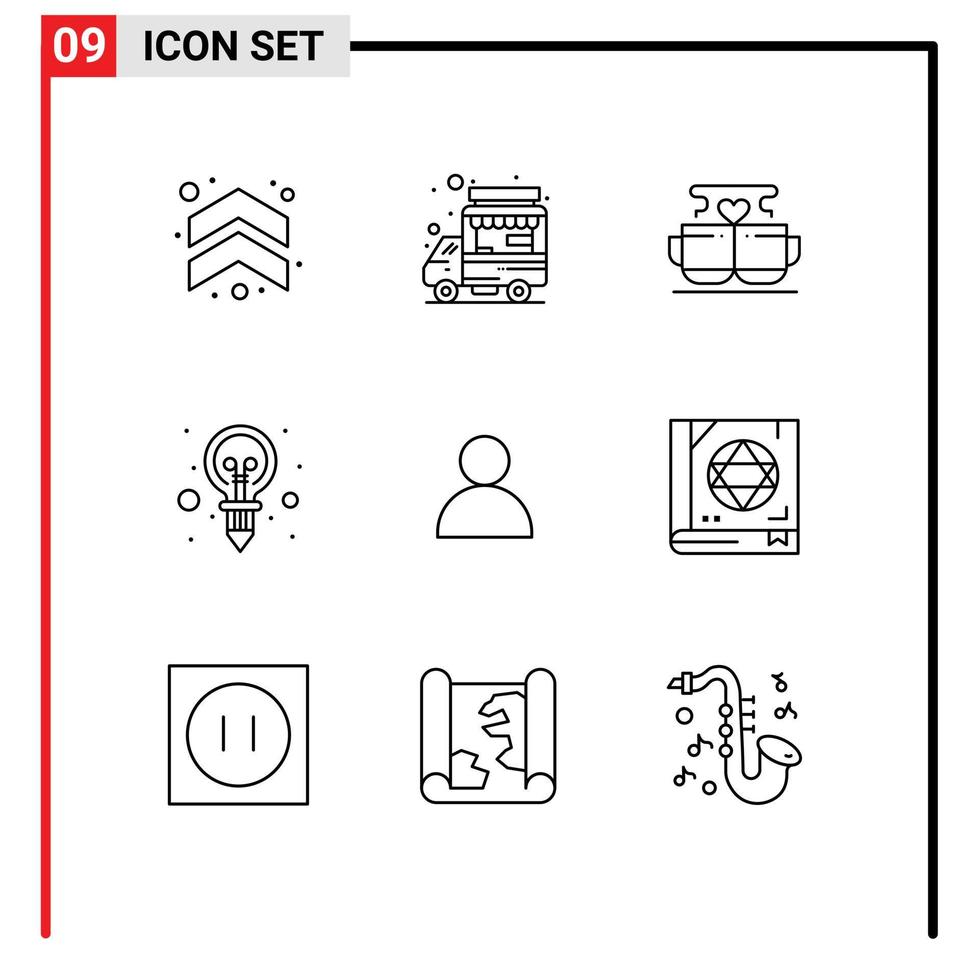 Group of 9 Modern Outlines Set for contacts idea cup creativity valentine Editable Vector Design Elements
