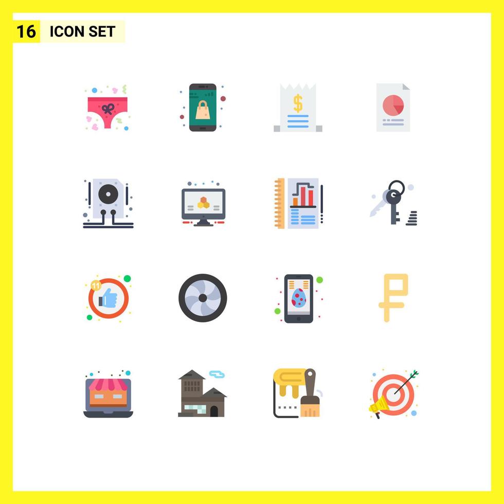 Group of 16 Flat Colors Signs and Symbols for data file bills economy data Editable Pack of Creative Vector Design Elements