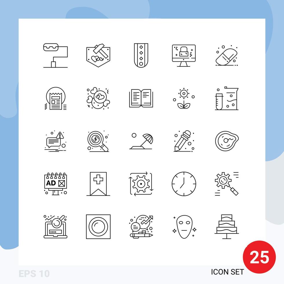 Stock Vector Icon Pack of 25 Line Signs and Symbols for document education rank back to school screen Editable Vector Design Elements