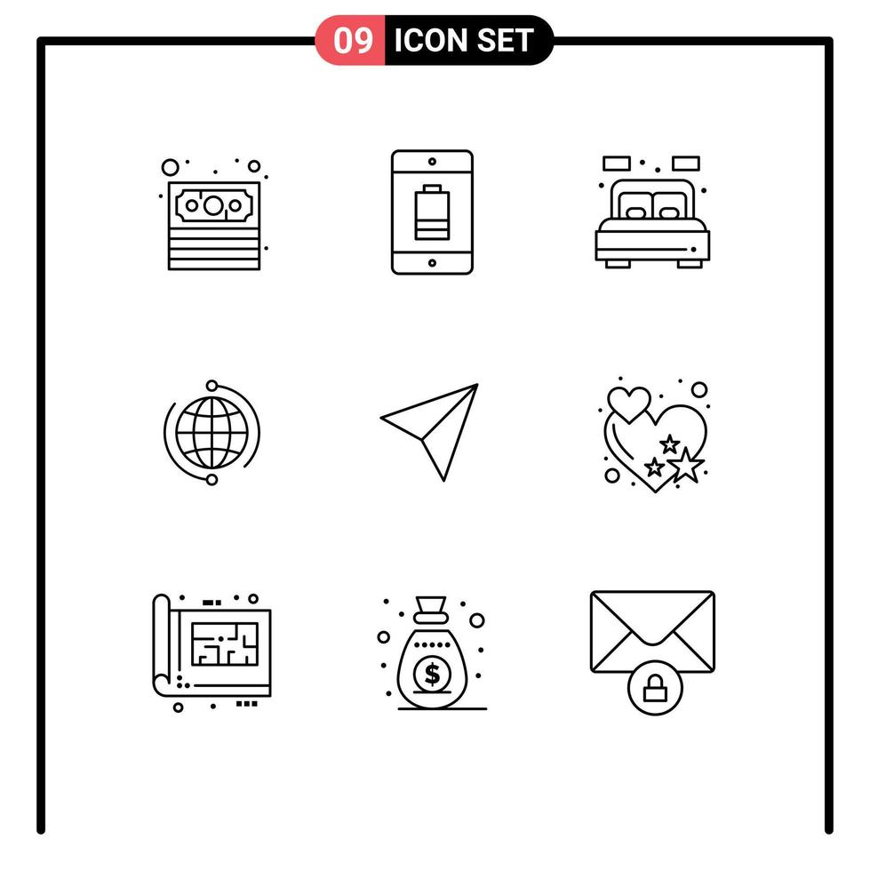 User Interface Pack of 9 Basic Outlines of internet connection home connect globe Editable Vector Design Elements