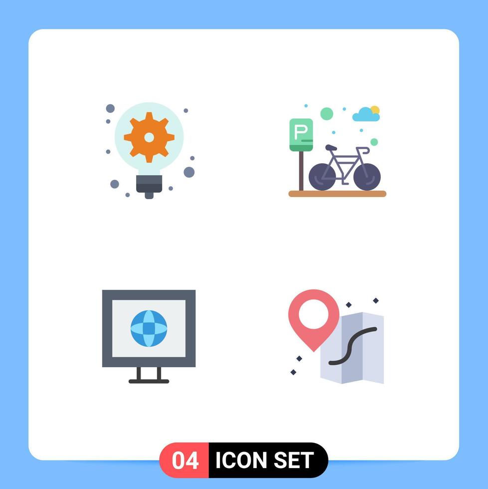 Modern Set of 4 Flat Icons and symbols such as generation news light bulb parking beach Editable Vector Design Elements
