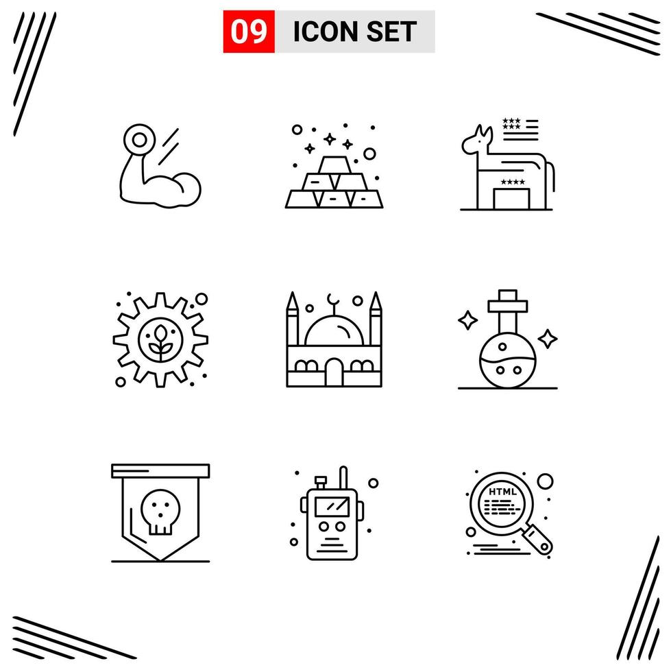 9 Icons Line Style Grid Based Creative Outline Symbols for Website Design Simple Line Icon Signs Isolated on White Background 9 Icon Set vector