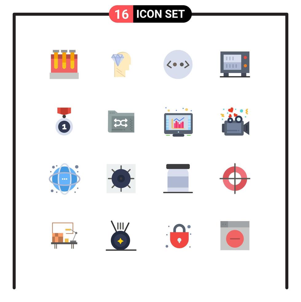 grupo de 16 signos y símbolos de colores planos para insignias de posición corchetes paquete editable de mejor dinero de elementos creativos de diseño de vectores