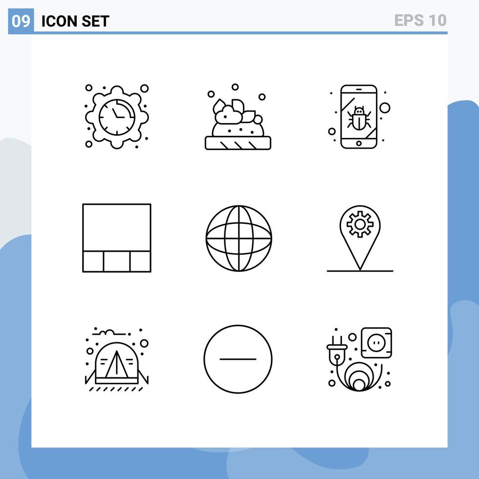 User Interface Pack of 9 Basic Outlines of business internet mobile globe layout Editable Vector Design Elements