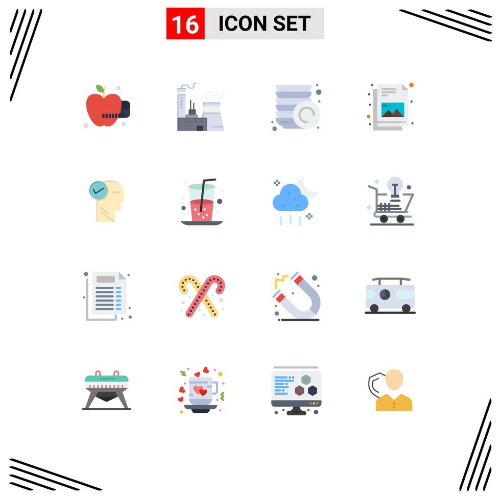 Set of 16 Commercial Flat Colors pack for drink thinking plates solution mind Editable Pack of Creative Vector Design Elements