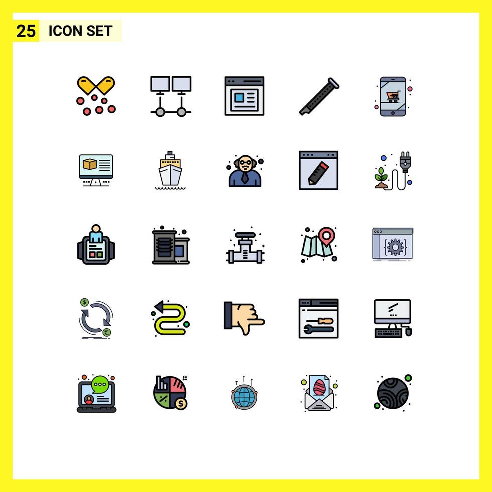 25 iconos creativos, signos y símbolos modernos de música, flauta, red, interfaz de audio, elementos de diseño vectorial editables vector