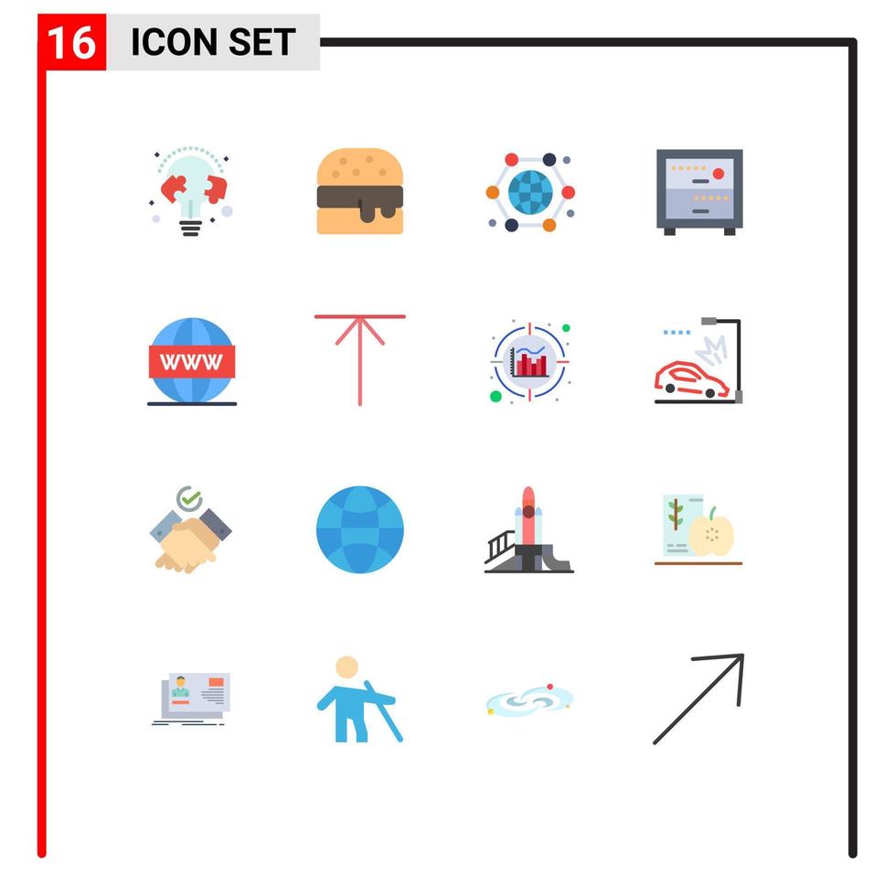 Editable Vector Line Pack of 16 Simple Flat Colors of search engine connection work deck Editable Pack of Creative Vector Design Elements