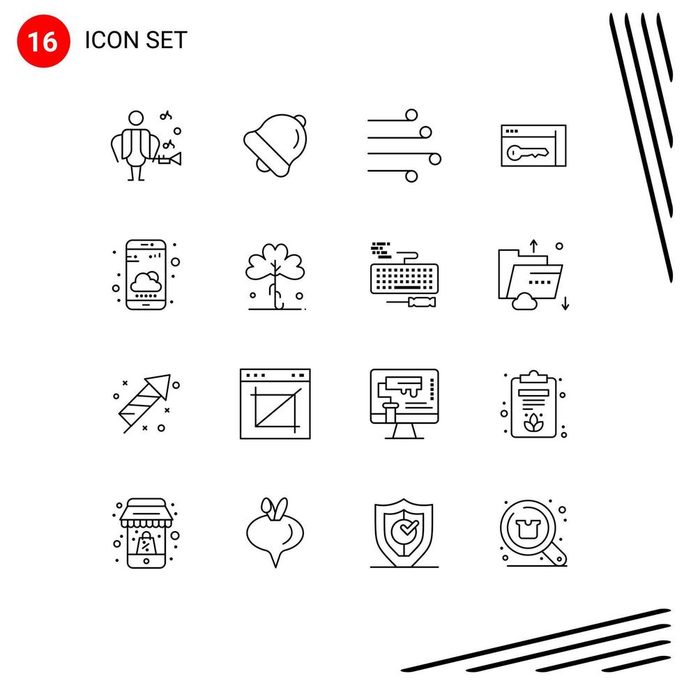 Set of 16 Commercial Outlines pack for weather phone climate room security Editable Vector Design Elements