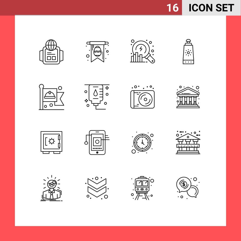 16 iconos creativos signos y símbolos modernos de la bandera de datos laborales de atención médica protector solar elementos de diseño vectorial editables vector