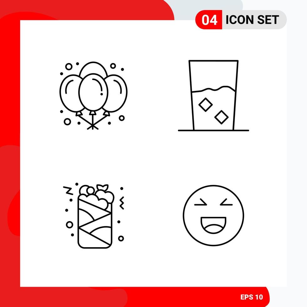 Creative Set of 4 Universal Outline Icons isolated on White Background vector