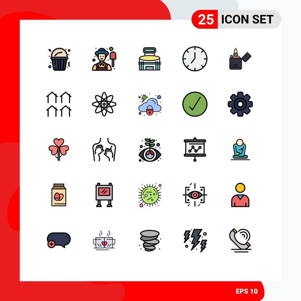 Modern Set of 25 Filled line Flat Colors and symbols such as smoking fire game multimedia media Editable Vector Design Elements