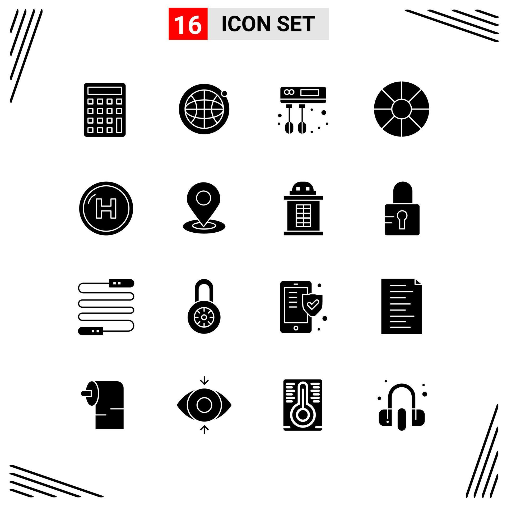 16 Icons Solid Style Grid Based Creative Glyph Symbols for Website ...