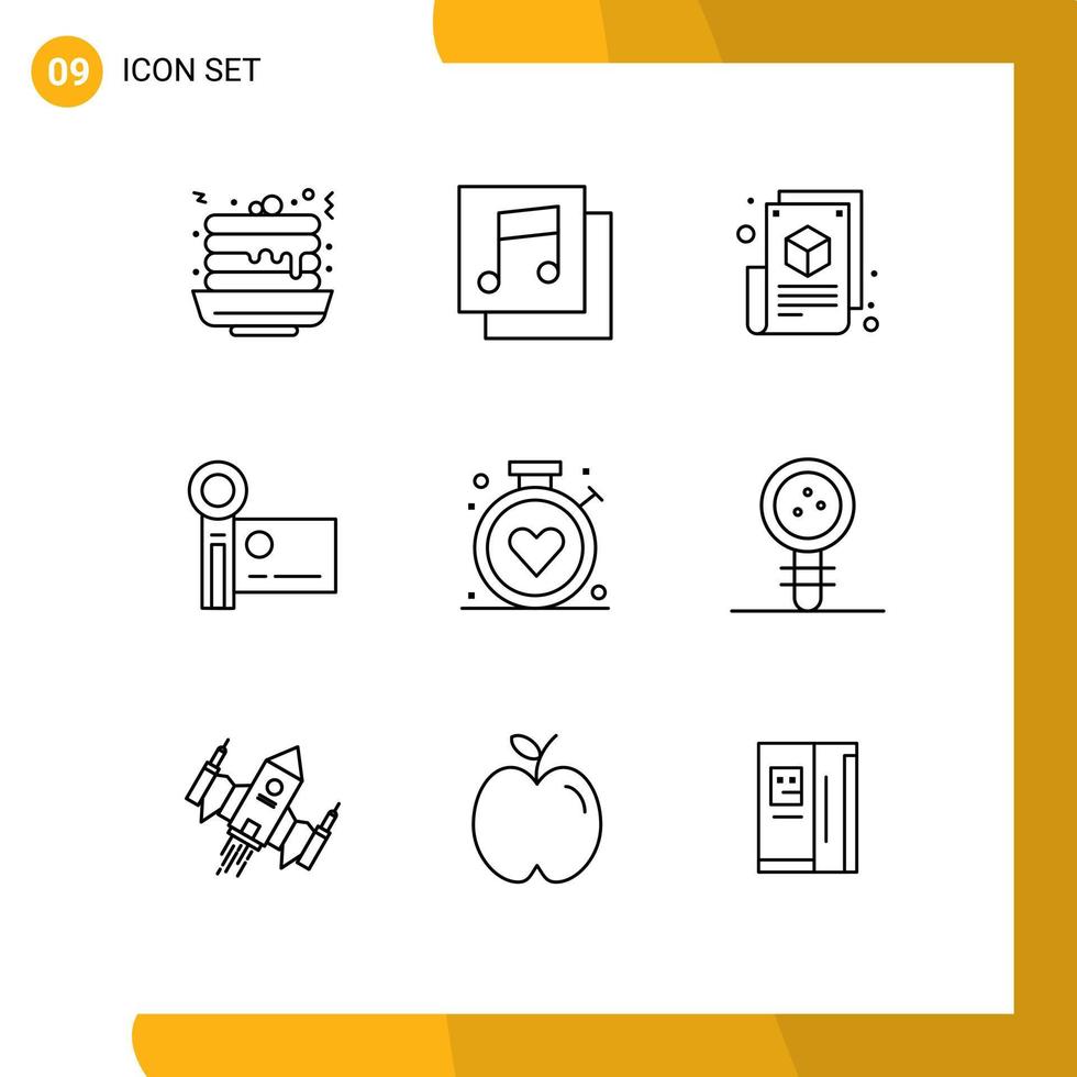 Outline Pack of 9 Universal Symbols of compass recording blogger handycam camcorder Editable Vector Design Elements