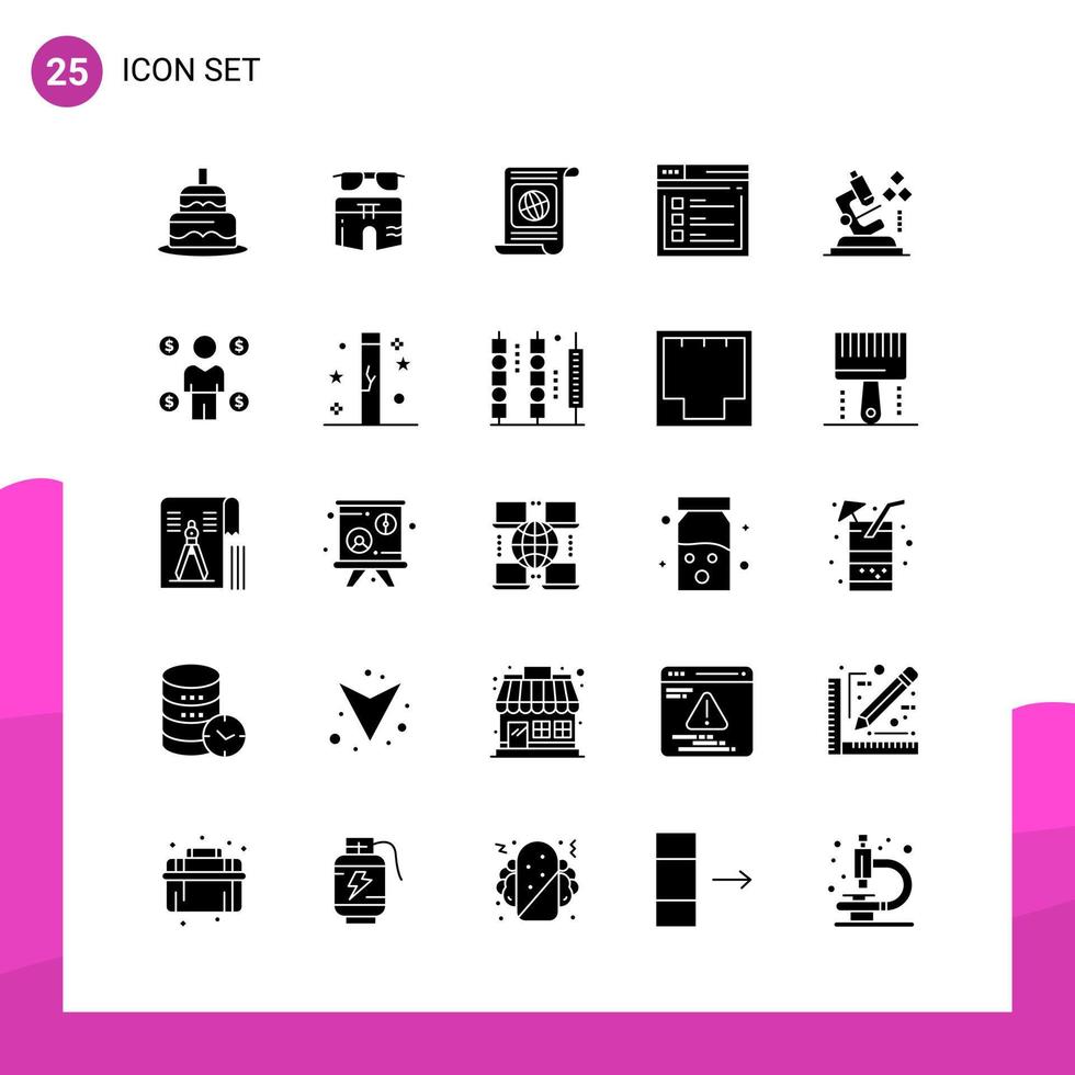 paquete de conjunto de iconos de glifos de 25 iconos sólidos aislados en fondo blanco para aplicaciones móviles y de impresión de diseño de sitios web receptivos vector