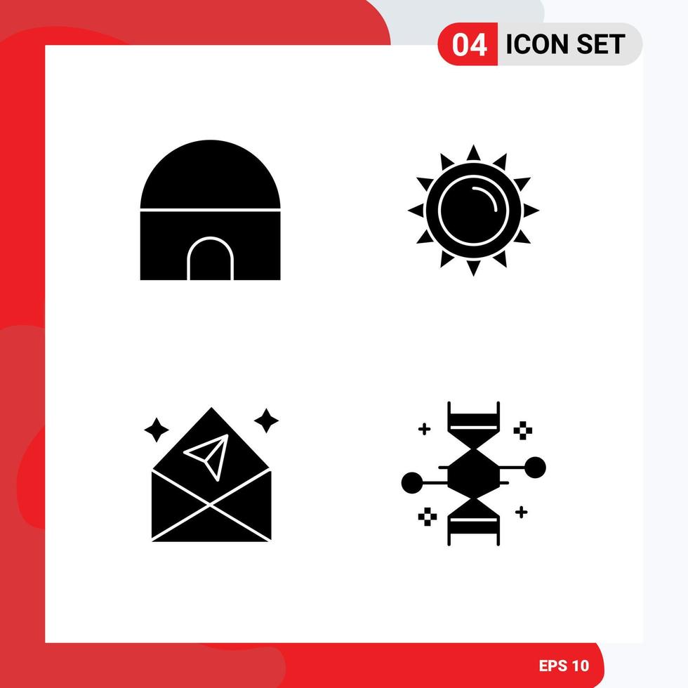Modern Set of 4 Solid Glyphs Pictograph of building chat mosque light open Editable Vector Design Elements