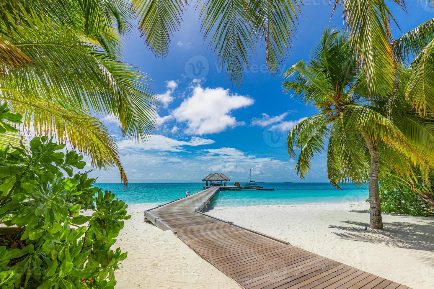 Beautiful tropical Maldives island relaxing scene blue sea, blue ...