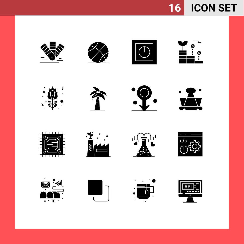 16 User Interface Solid Glyph Pack of modern Signs and Symbols of money growth education finance safe Editable Vector Design Elements