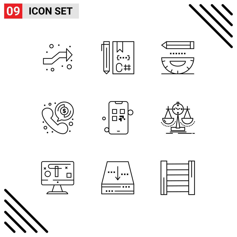 9 Thematic Vector Outlines and Editable Symbols of investment payment development money development Editable Vector Design Elements