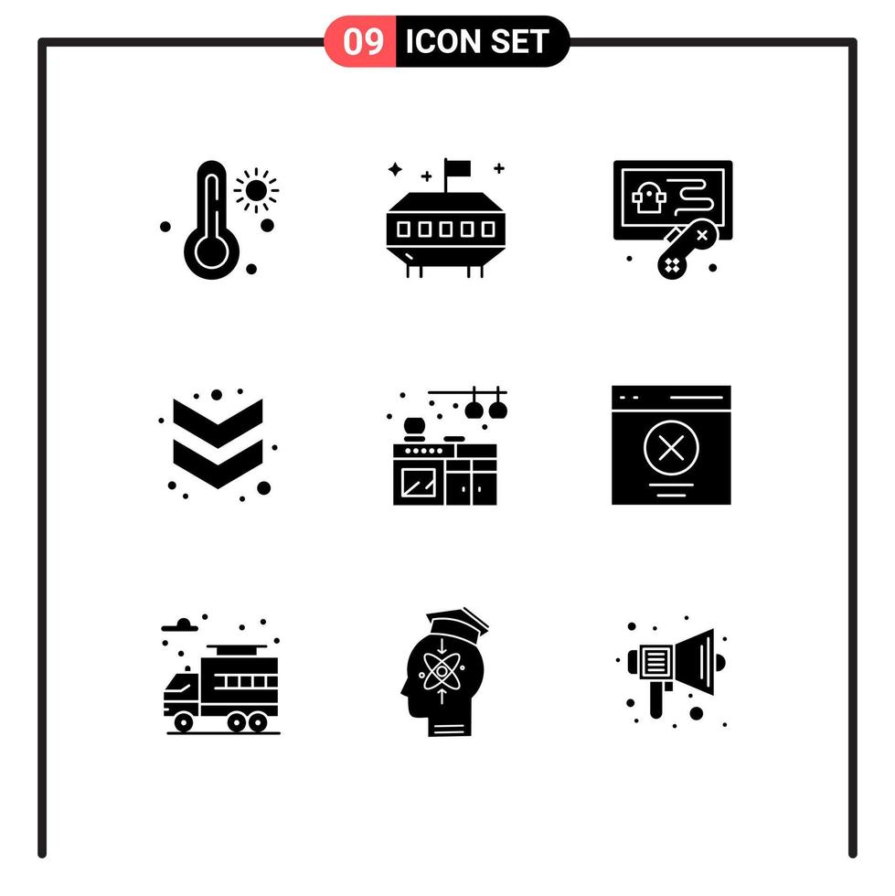 Pack of 9 creative Solid Glyphs of interface communication game kitchen home Editable Vector Design Elements