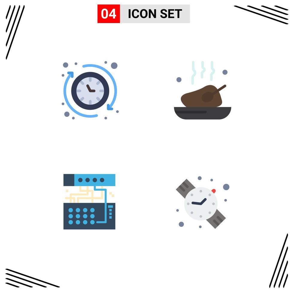 Modern Set of 4 Flat Icons Pictograph of around analog the food device Editable Vector Design Elements