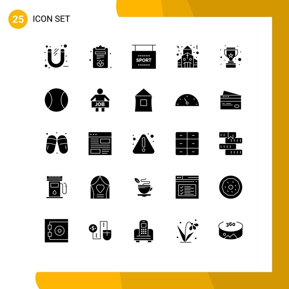 grupo de símbolos de iconos universales de 25 glifos sólidos modernos de información de copa ganadora edificio de la iglesia elementos de diseño vectorial editables vector
