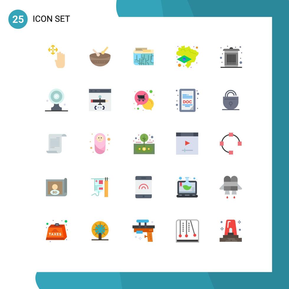 25 Universal Flat Color Signs Symbols of dustbin map currency flag multi Editable Vector Design Elements