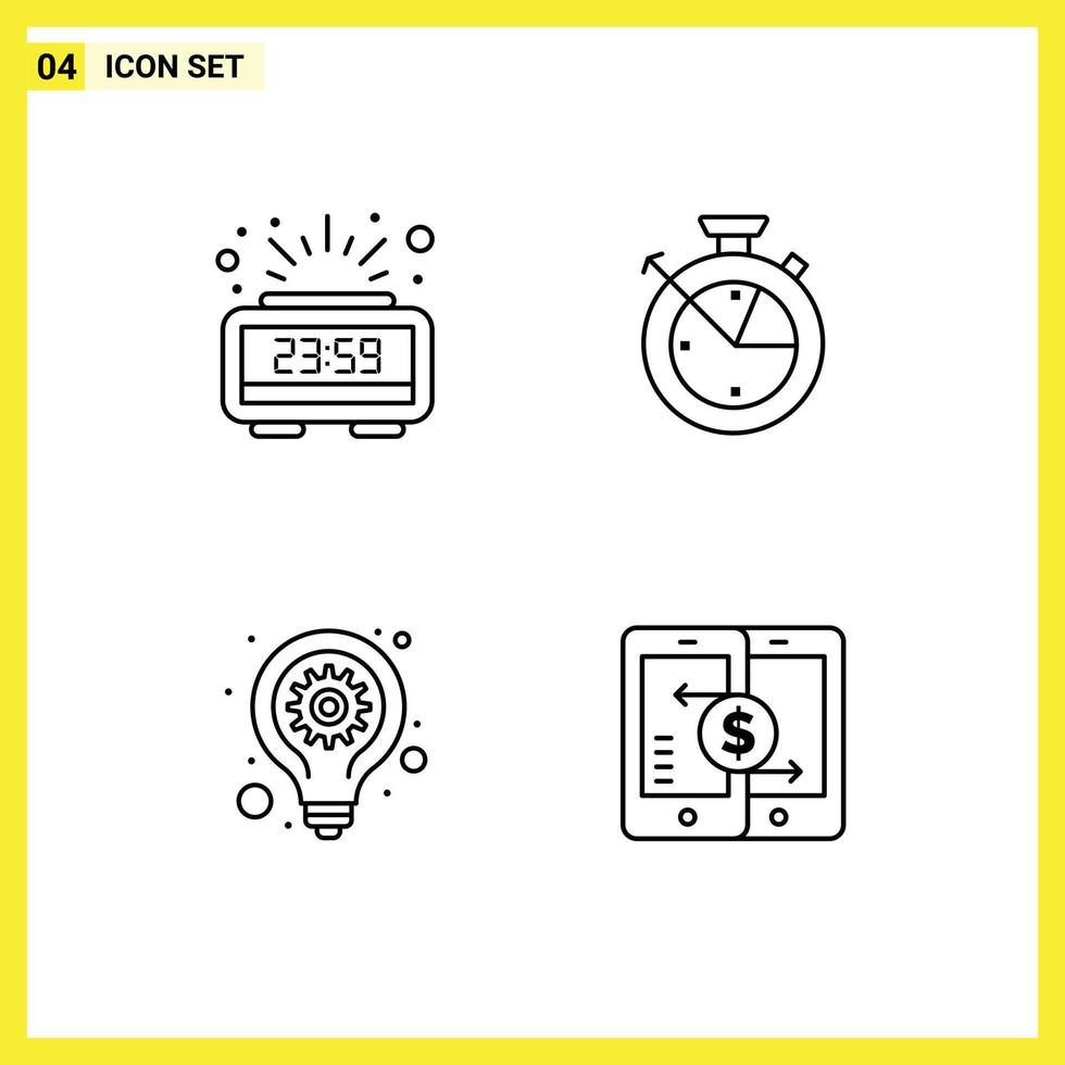 Set of 4 Modern UI Icons Symbols Signs for clock idea time clock seo gear Editable Vector Design Elements