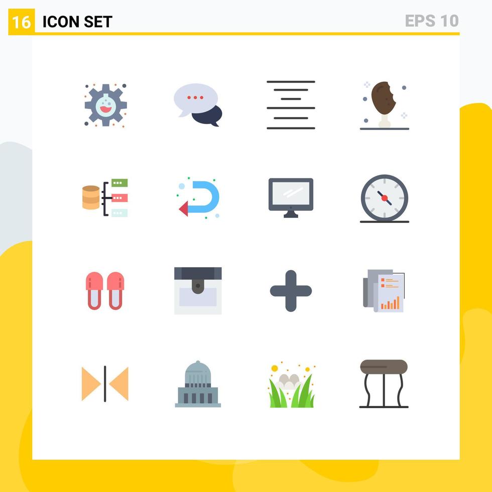 paquete de 16 signos y símbolos modernos de colores planos para medios de impresión web, como alinear datos básicos, paquete editable de carne de pierna de pavo de elementos creativos de diseño de vectores