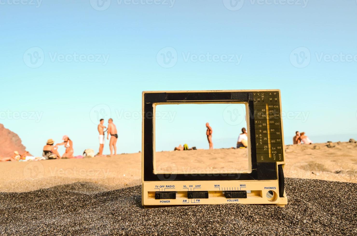 Antique radio on the ground photo