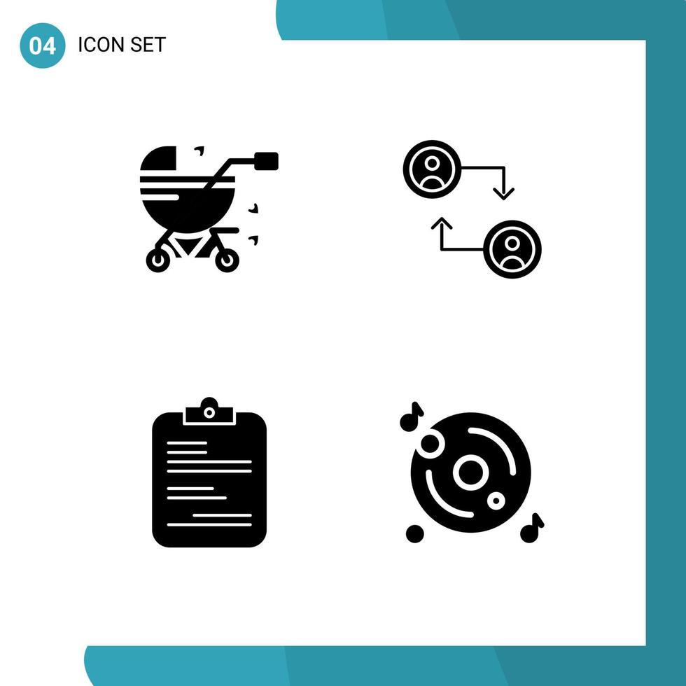 Pictogram Set of 4 Simple Solid Glyphs of baby carriage paper pram swap document Editable Vector Design Elements