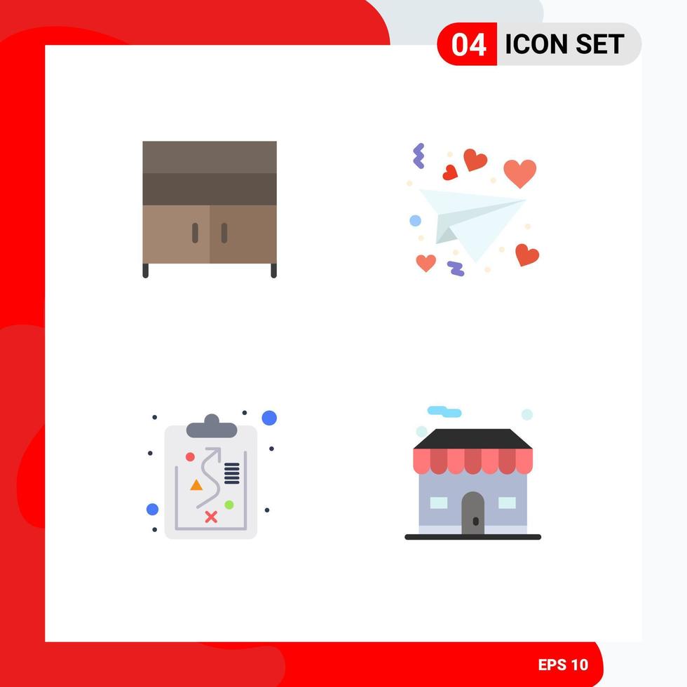 4 concepto de icono plano para sitios web móviles y aplicaciones gabinete estrategia interior tienda de san valentín elementos de diseño vectorial editables vector