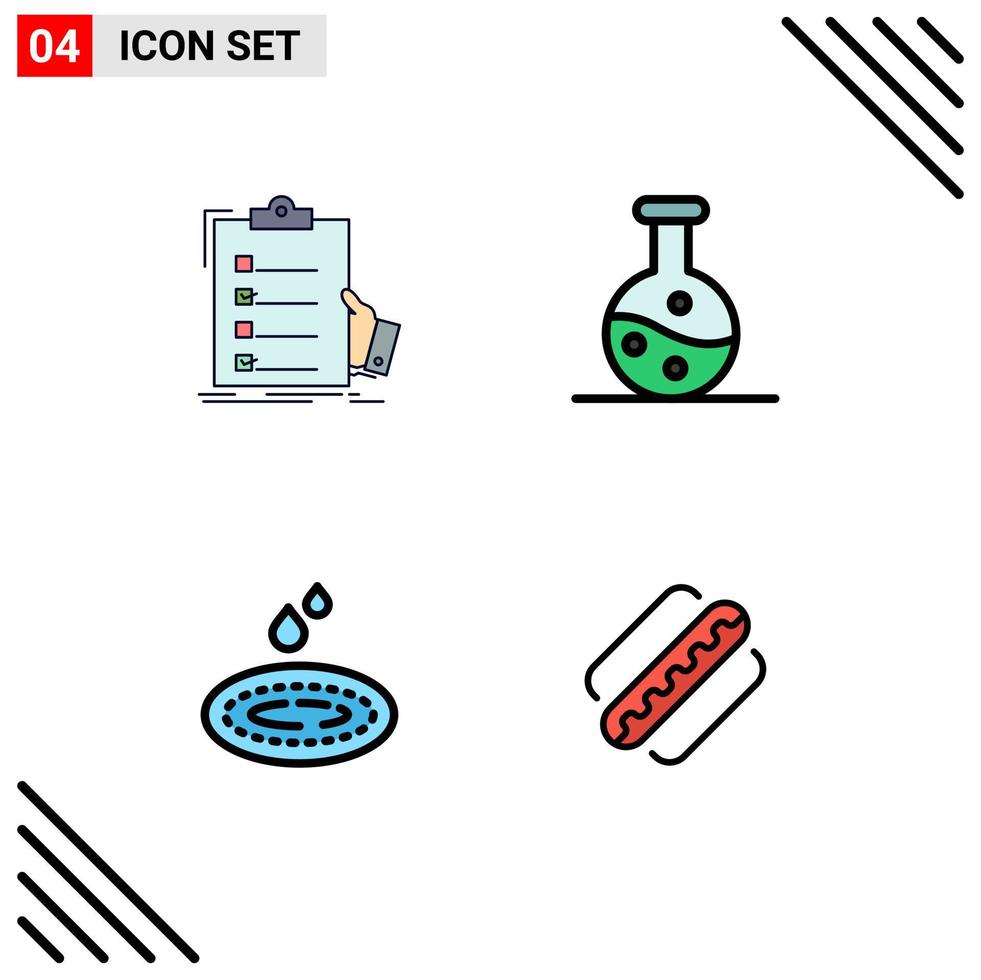 Set of 4 Modern UI Icons Symbols Signs for checklist water list experiment spa Editable Vector Design Elements