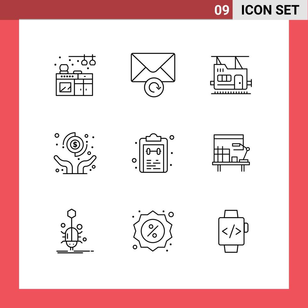 Pictogram Set of 9 Simple Outlines of task mark transport list transfer Editable Vector Design Elements