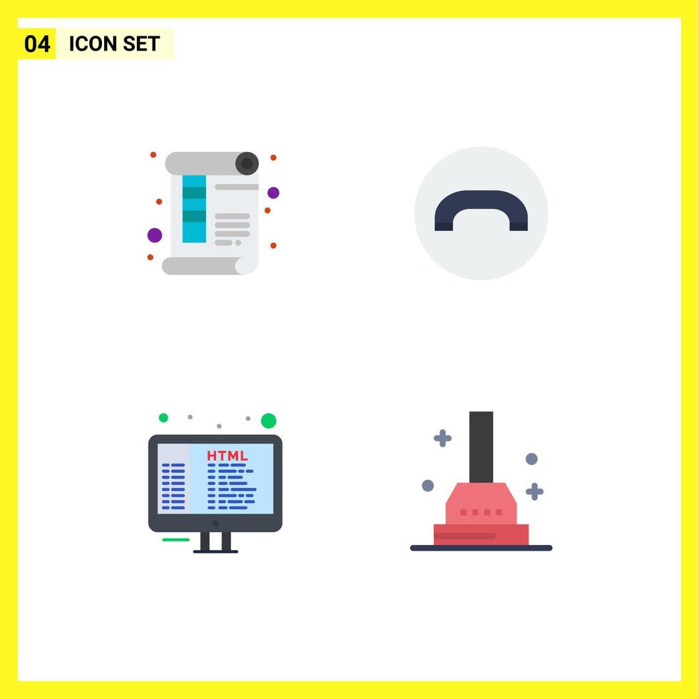 Set of 4 Modern UI Icons Symbols Signs for document coding print handset programming Editable Vector Design Elements