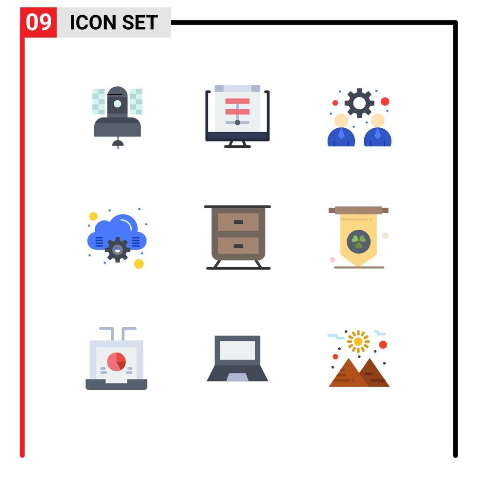9 Universal Flat Color Signs Symbols of drawer computing online cloud team Editable Vector Design Elements