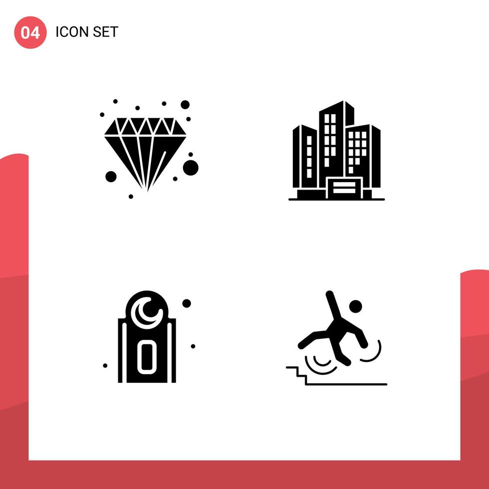 Pack of 4 Modern Solid Glyphs Signs and Symbols for Web Print Media such as business mosque finance apartment prayer Editable Vector Design Elements